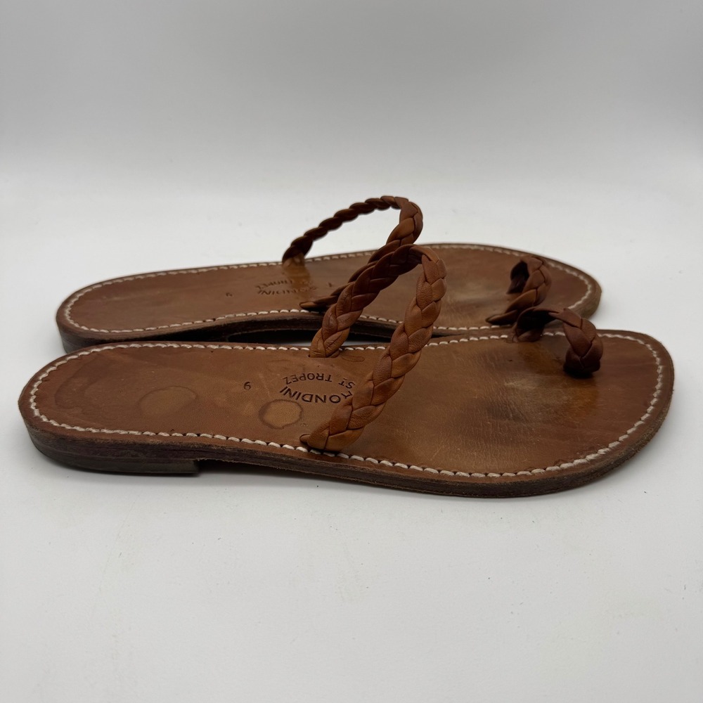 Rondini St Tropez‎ Braided Leather Thong Sandals Brown Size 9